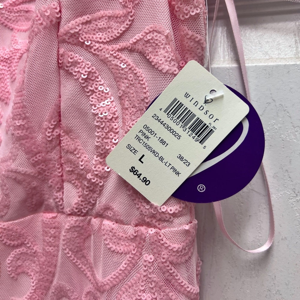 Windsor Pink Bow Strap Sequin Formal Mini Dress